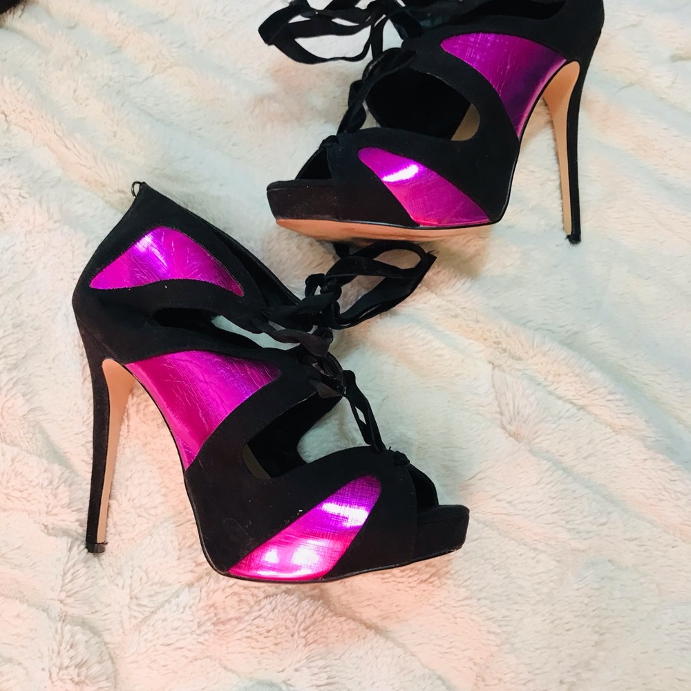 Pink black booties size 9